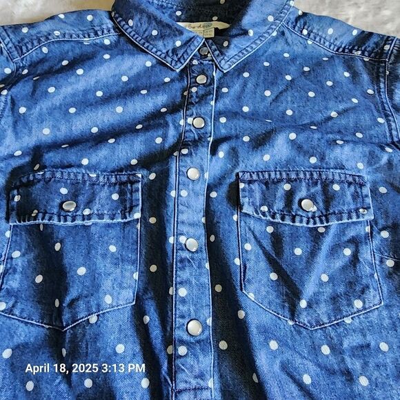 Boden Sz 6L Jean Pearl Button Roll Tab Long Sleeve T Shirt Dress Pockets No Belt - Picture 4 of 11